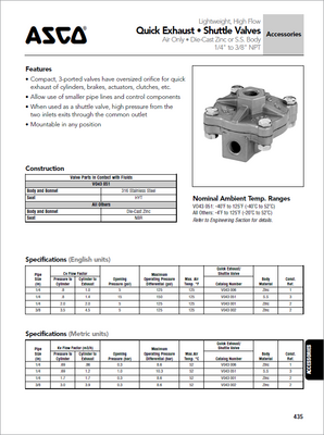 ASCO QUICK EXH SHUTTLE VALVES - KC TPS